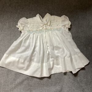 Vintage Polly Flinders Dress Smocking Short Puff Sleeves Handstitching 40s-50s